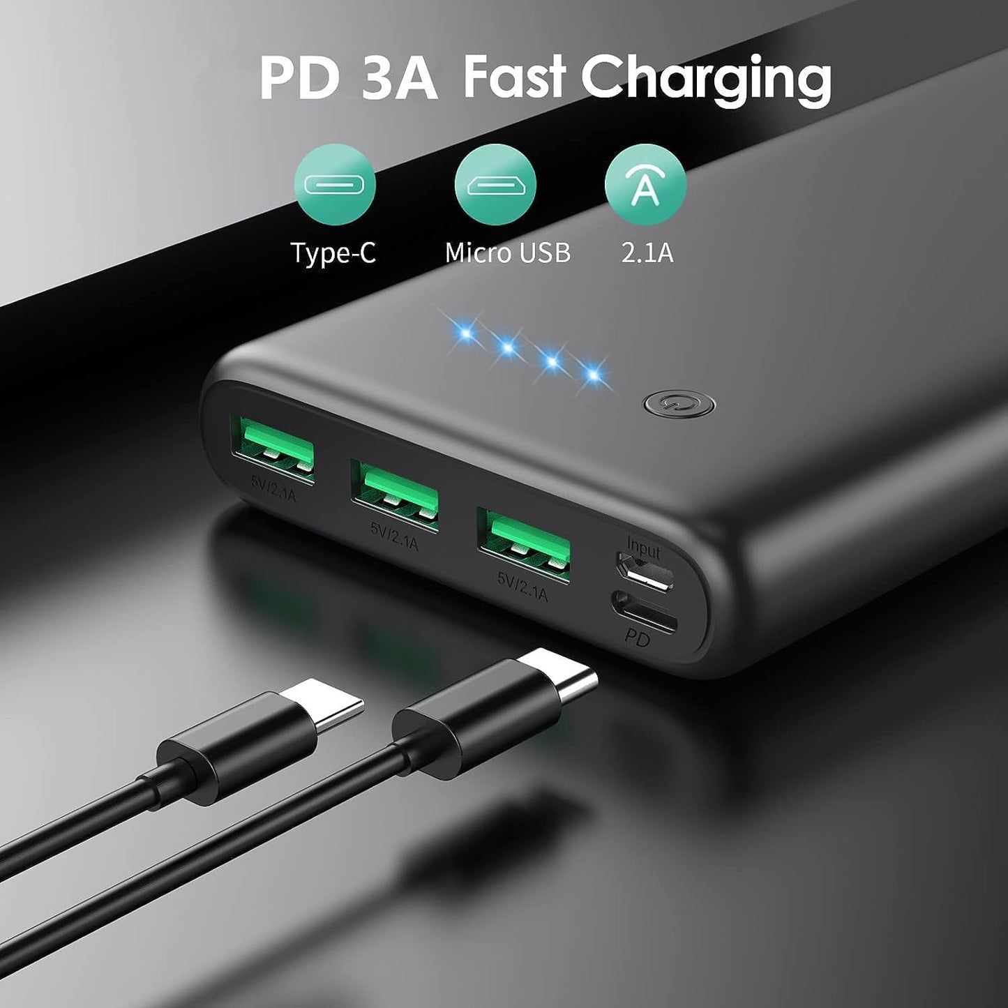 Portable Charger 36800mAh,4 Outputs Power Bank, Dual Input 5V/3A External Battery Pack,USB-C in&Out High-Speed Charging Backup Charger