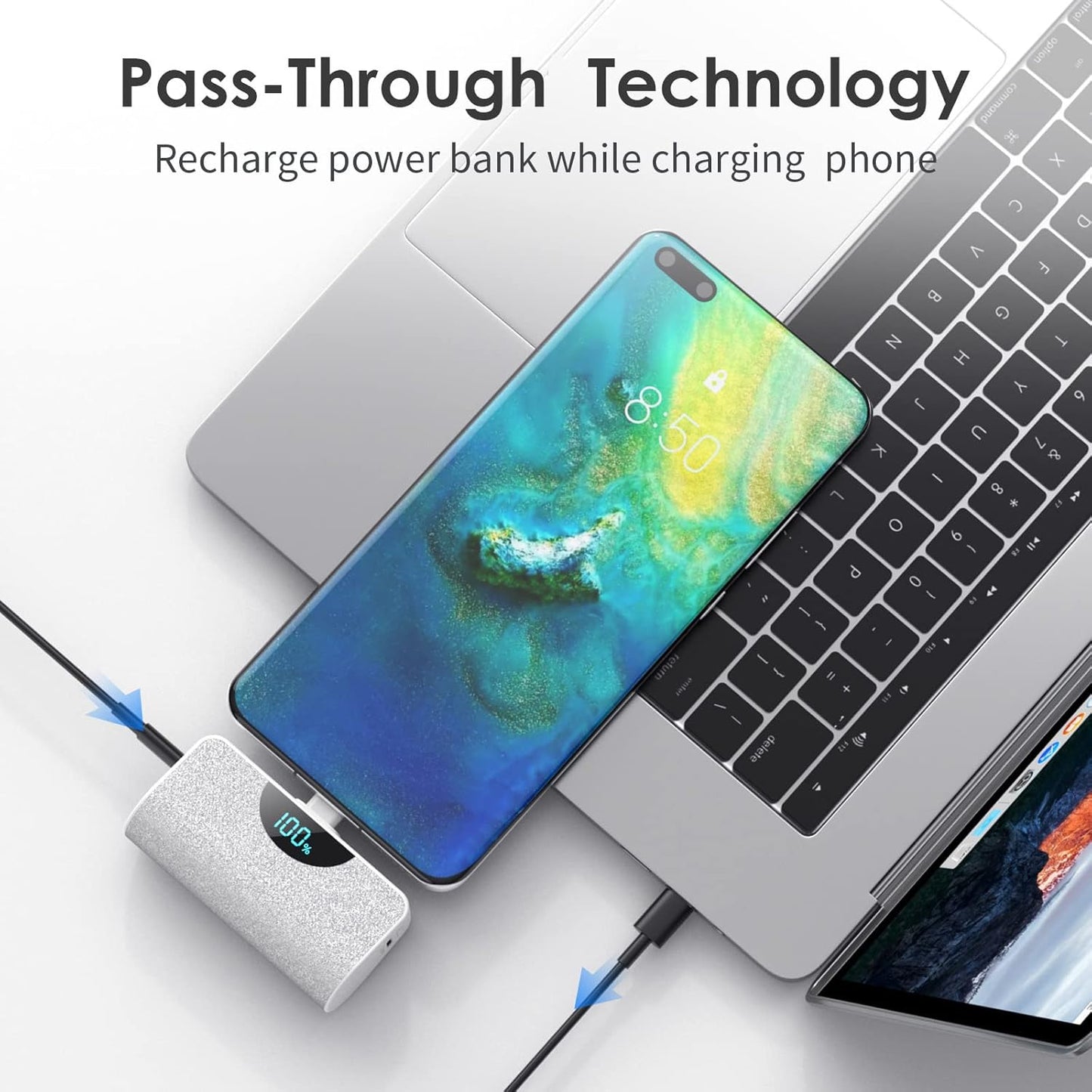 Mini Portable Charger USB-C Power Bank 5200mAh,LCD Display PD Fast Charging Battery Pack Backup Charger Compatible with iPhone 16/16 Plus/16 Pro/16 Pro Max/15 Series,Samsung,Android Phones etc