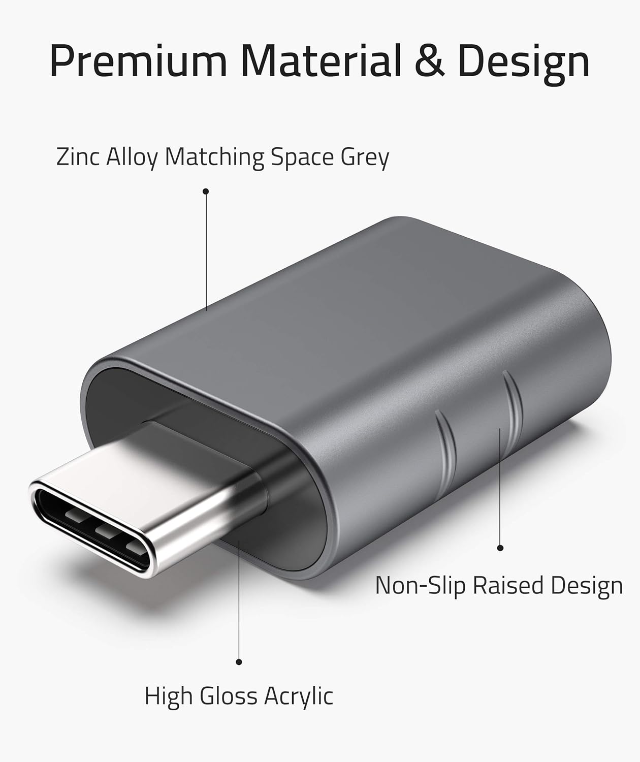 USB C to USB Adapter Pack of 2 USB C Male to USB 3.0 Female Adapter Compatible with MacBook Pro Air 2024, Microsoft Surface, iPad,Samsung Notebook, Dell XPS and More Type C Devices,Space Grey