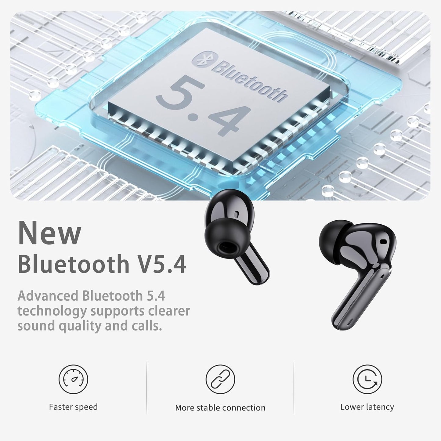 Wireless Earbuds, 2025 Bluetooth 5.4 Headphones in Ear with 4 ENC Noise Cancelling Mic, New Wireless Earphones HiFi Stereo Deep Bass 40H Playtime, LED, In-Ear Bluetooth Ear Buds IP7 Waterproof, USB-C