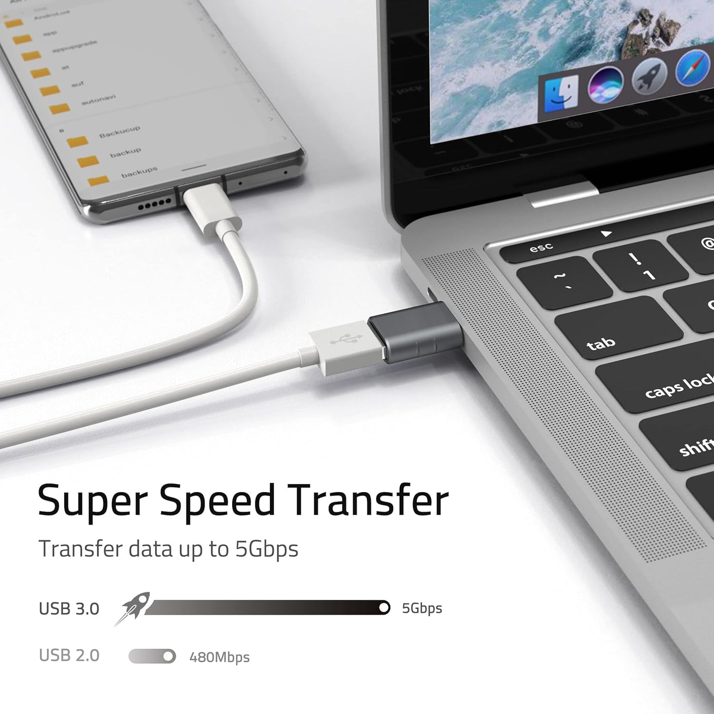 USB C to USB Adapter Pack of 2 USB C Male to USB 3.0 Female Adapter Compatible with MacBook Pro Air 2024, Microsoft Surface, iPad,Samsung Notebook, Dell XPS and More Type C Devices,Space Grey